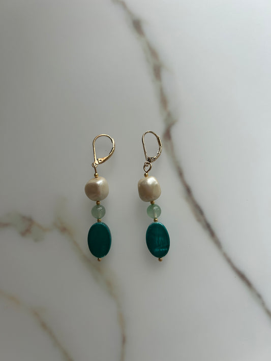 Boucles verde Aventurine & nacre