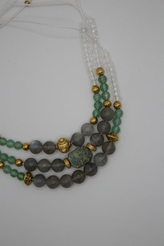 Bracelet multi rang Labradorite doré